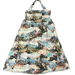 White Closet Elements Sun Dress Scenic Italy Linen Blend Retro Style Size XL